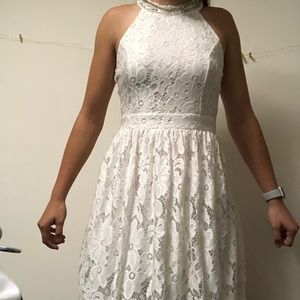 White fit and flare dress from Francesca’s!
